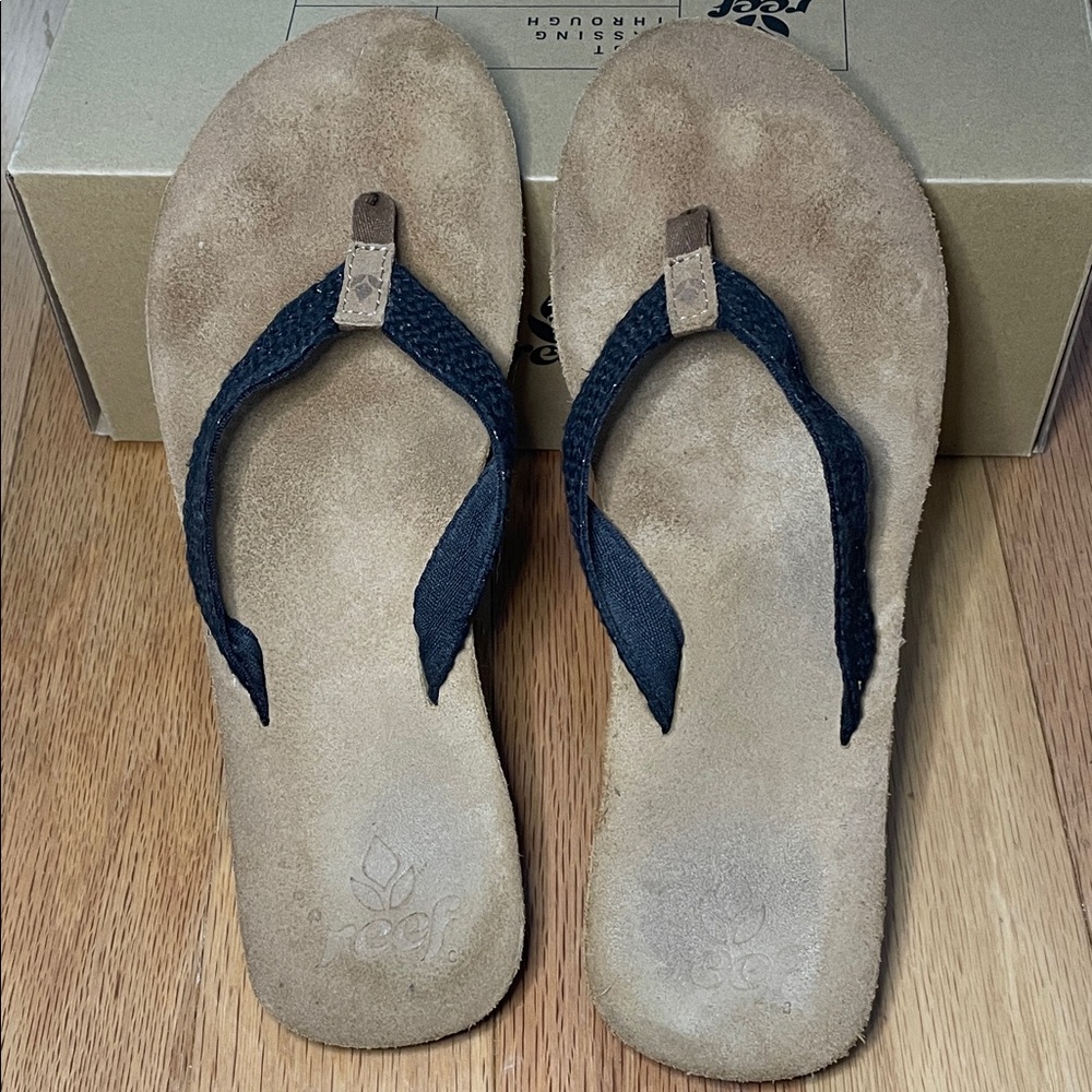 Reef Salty Air Flip Flops Black Woven Straps with Glitter. Womens size 8